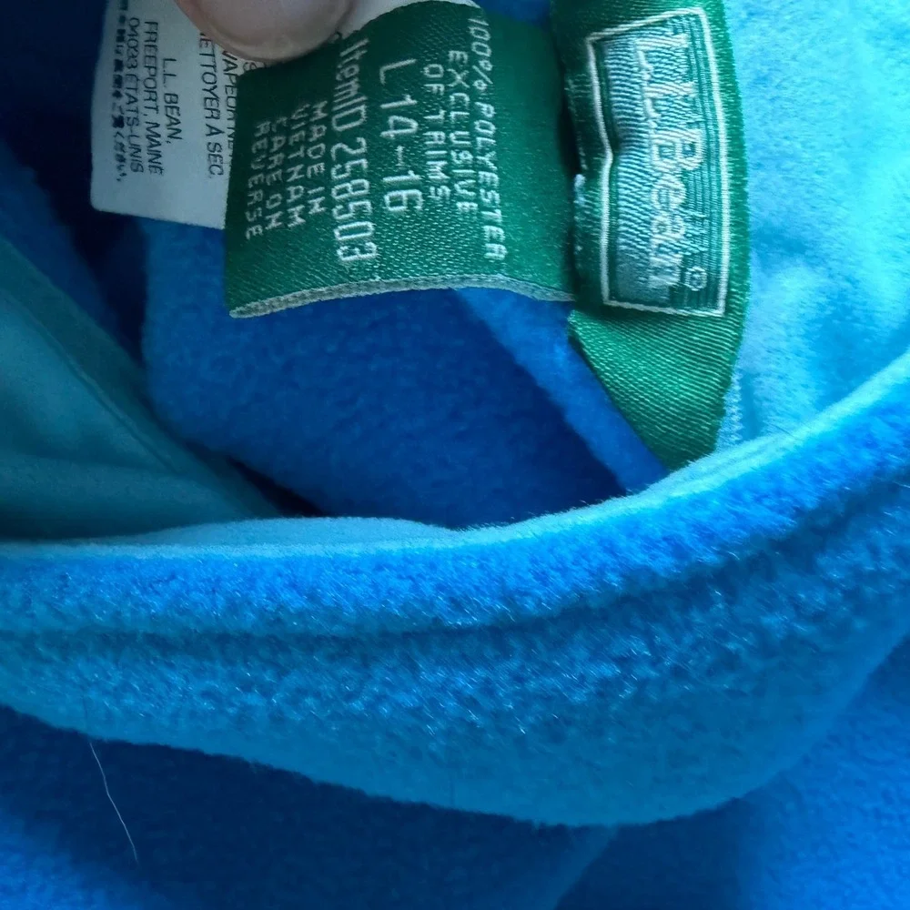 LL Bean Girls L 14-16 Blue‎ Full Zip Fleece Vest Reflective Logo Hiking Camping